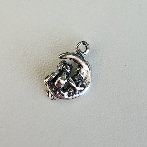 925 Sterling Silver Frog in the Moon Charm - Picture 2 of 3